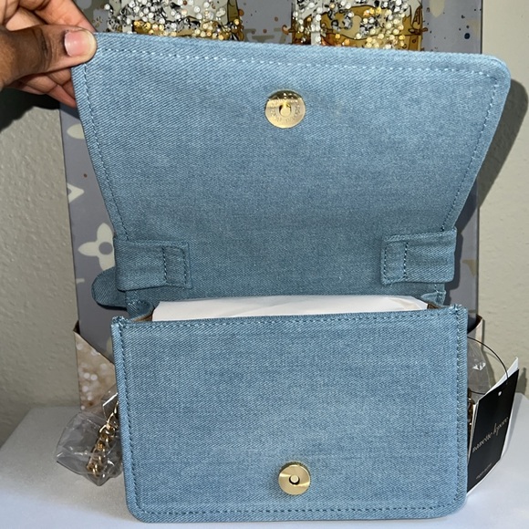 NANETTE LEPORE Denim Bow Crossbody With Chain Strap 8Wx5.5Hin - Picture 11 of 14
